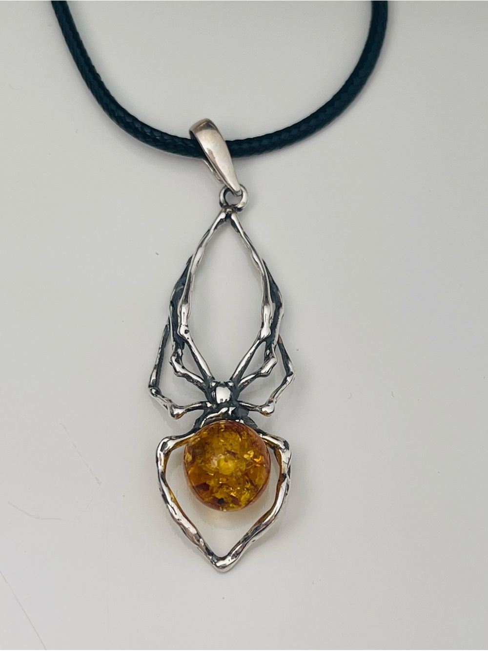 Amber Sterling silver spider pendant